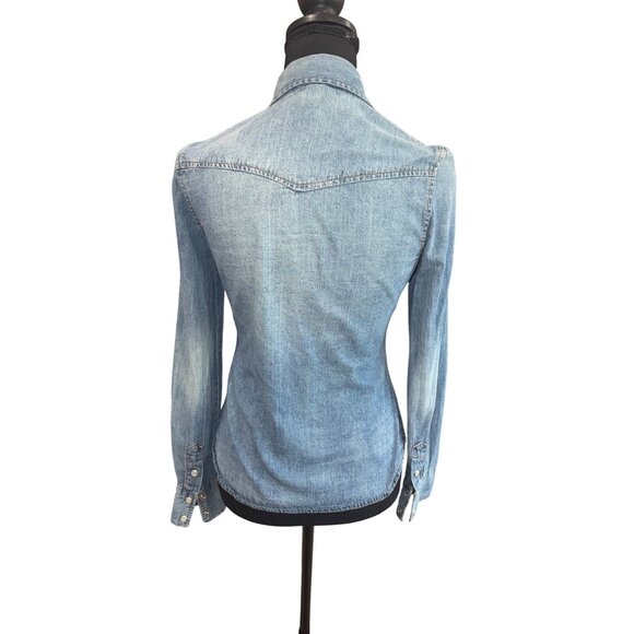 Y2K Vintage Wet Seal Classic Denim Pearl Snap Button Down Cowgirl Western Shirt - Picture 4 of 9